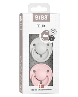 Bibs De Lux Set Succhietti 6+ Mesi Grigio e Rosa Gomma Naturale