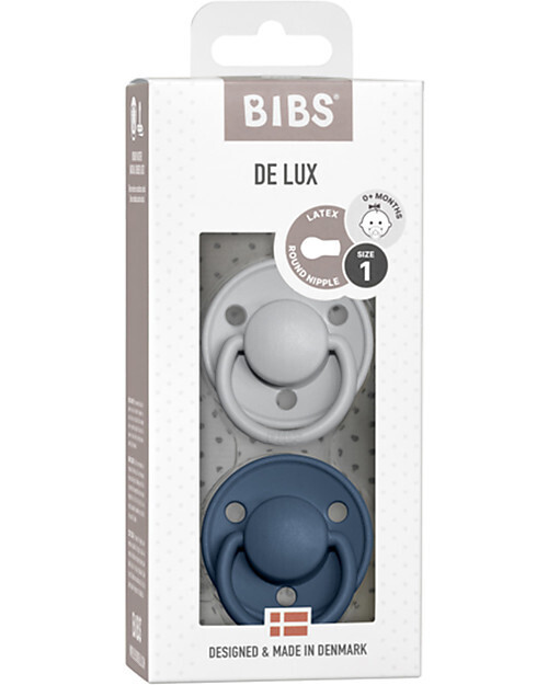 Bibs De Lux Set Succhietti 6+ Mesi Grigio e Blu Gomma Naturale