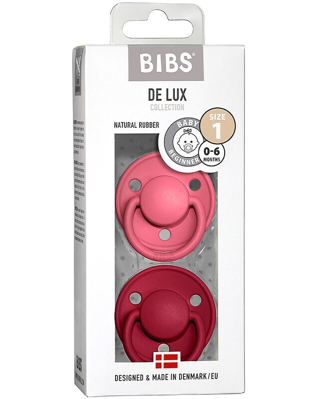 Bibs De Lux Set Succhietti 0-6 Mesi Corallo e Rubino Gomma Naturale