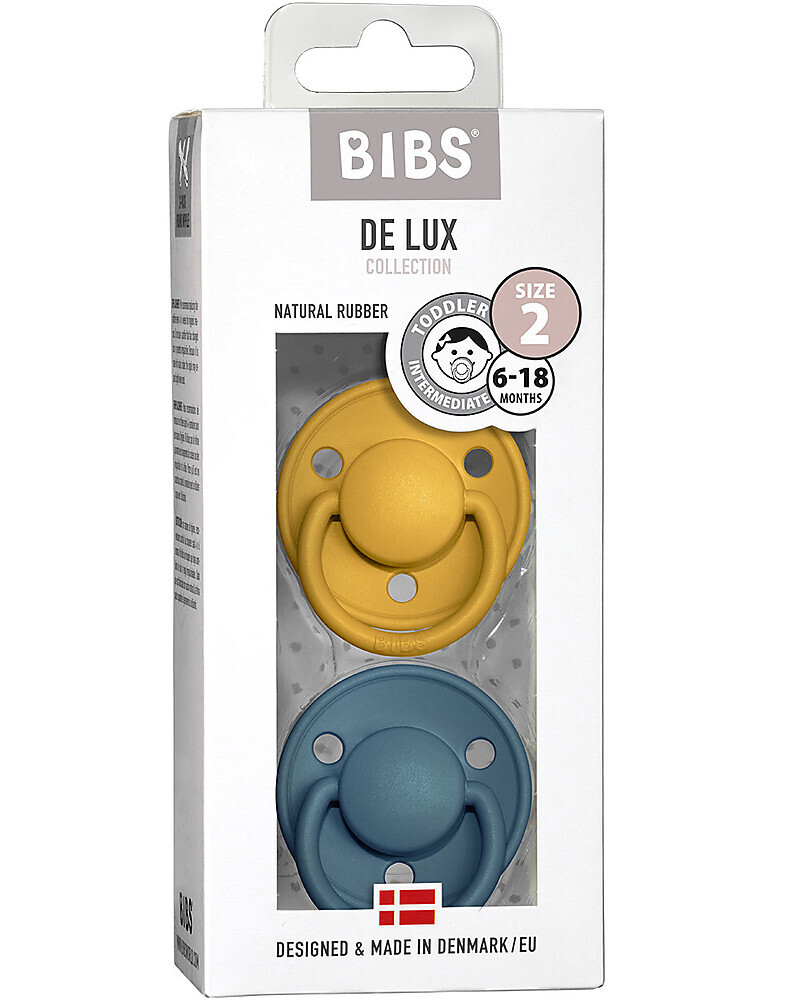 Bibs De Lux Set Succhietti 0-6 Mesi Mostarda e Petrolio Gomma Naturale