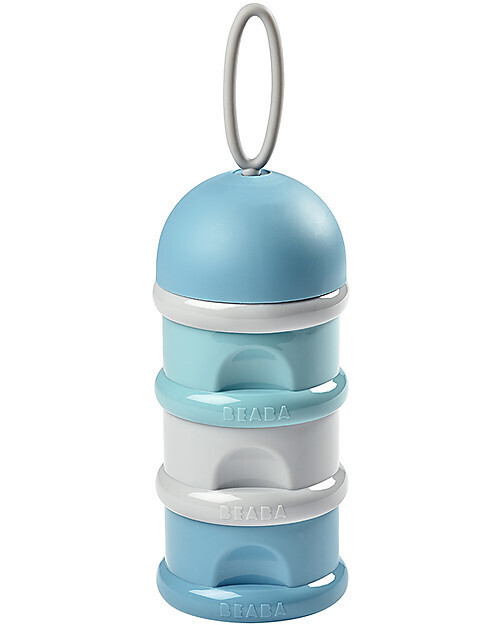 Beaba Contenitore per Latte in Polvere o Snack Impilabile Celeste Azzurro Grigio Con 3 Scomparti Ermetici e Impilabili
