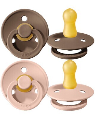 Bibs Colour Set Succhietti Nocciola e Rosa Cipria 0-6 Mesi Tettarella Rotonda in Gomma 2pz