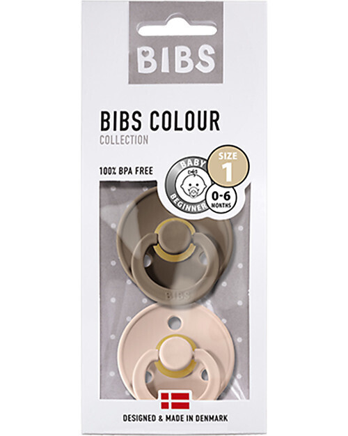Bibs Colour Set Succhietti Nocciola e Rosa Cipria 0-6 Mesi Tettarella Rotonda in Gomma 2pz
