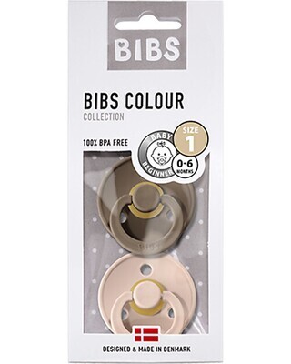 Bibs Colour Set Succhietti Nocciola e Rosa Cipria 0-6 Mesi Tettarella Rotonda in Gomma 2pz
