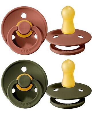Bibs Colour Set Succhietti Mattone e Verde Oliva 0-6 Mesi Tettarella Rotonda in Gomma 2pz