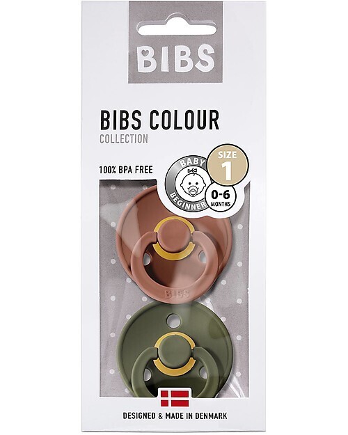 Bibs Colour Set Succhietti Mattone e Verde Oliva 0-6 Mesi Tettarella Rotonda in Gomma 2pz