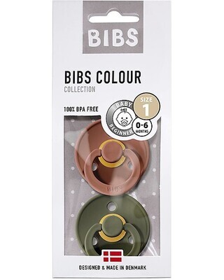 Bibs Colour Set Succhietti Mattone e Verde Oliva 0-6 Mesi Tettarella Rotonda in Gomma 2pz
