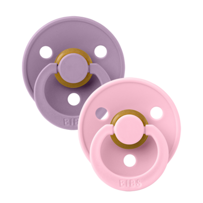 Bibs Colour Pacifier Set Succhietti Lavanda e Rosa Baby 0+ Mesi Tettarella Rotonda in Gomma 2pz