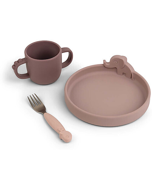 Done By Deer Set Pappa Peekaboo Deer Friends Cipria Con Piatto Tazza con Manici Forchetta