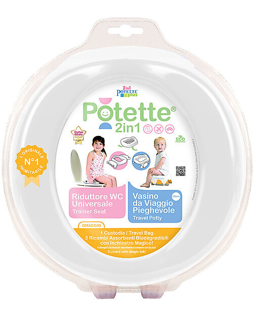 Potette 2 in1 Bianco Vasino da Viaggio e Riduttore WC include 3 ricambi