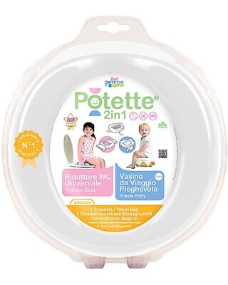 Potette 2 in1 Bianco Vasino da Viaggio e Riduttore WC include 3 ricambi