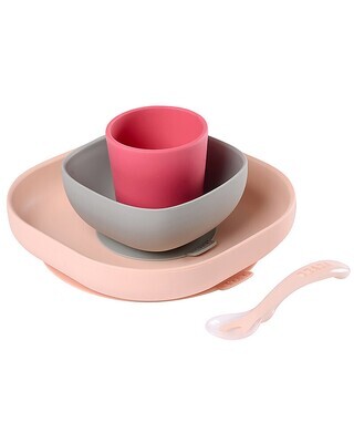 Beaba Set Completo per Pappa 4 pezzi Silicone Grigio Rosa Rosa Antico