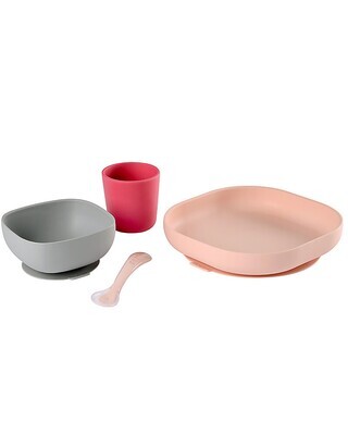 Beaba Set Completo per Pappa 4 pezzi Silicone Grigio Rosa Rosa Antico