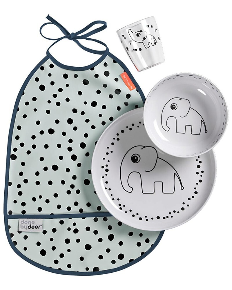 Done By Deer Set Pappa Baby Happy Dots Celeste 3 pz + bavaglino impermeabile