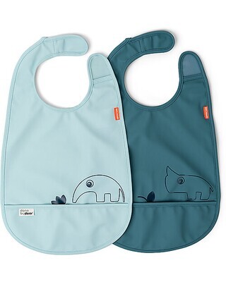 Done By Deer Set da 2 Bavaglini Impermeabili con Tasca Deer Friends Blu