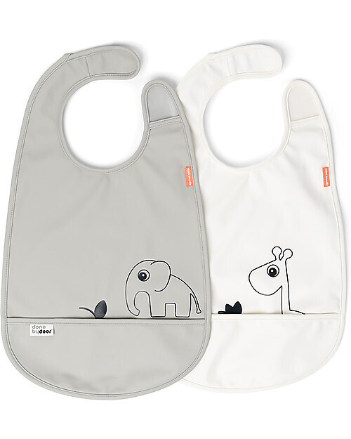 Done By Deer Set da 2 Bavaglini Impermeabili con Tasca Deer Friends Grigio