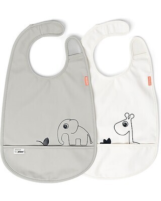 Done By Deer Set da 2 Bavaglini Impermeabili con Tasca Deer Friends Grigio