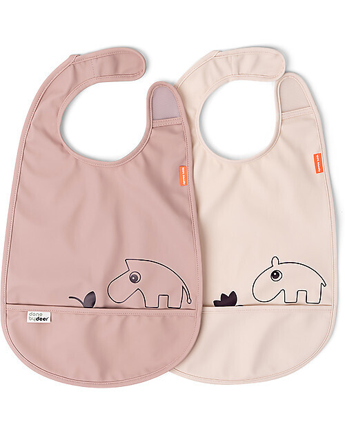 Done By Deer Set da 2 Bavaglini Impermeabili con Tasca Deer Friends Cipria