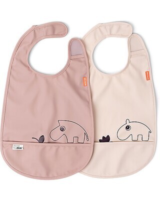 Done By Deer Set da 2 Bavaglini Impermeabili con Tasca Deer Friends Cipria