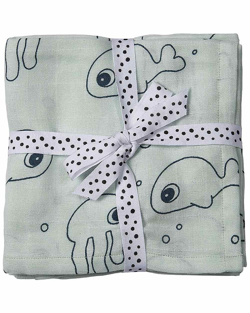 Done By Set 2 Telini Antirigurgito Celeste Amici del Mare 70x70 cm 100 cotone