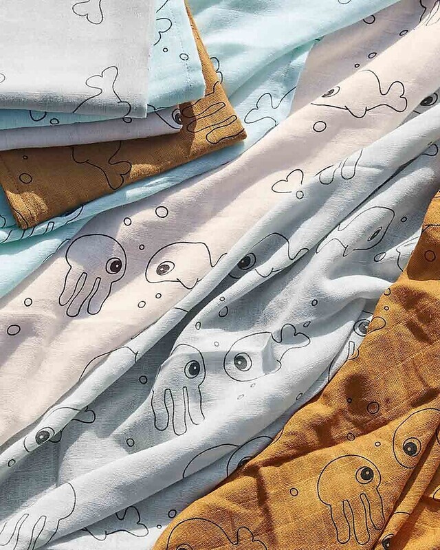 Done By Set 2 Telini Antirigurgito Celeste Amici del Mare 70x70 cm 100 cotone