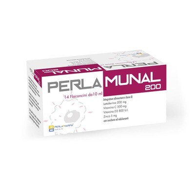 Perlapharma Perlamunal 200 Integratore Alimentare a Base di Lattoferina 200mg Zinco Vitamina C Vitamina D3.
14 flaconcini da 10ml