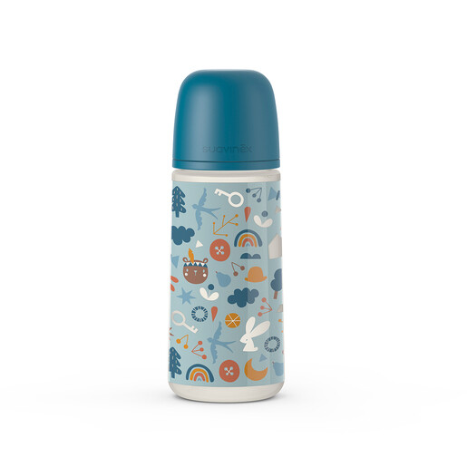 Suavinex Biberon Forest Tettarella Simmetrica SX Pro Flusso Denso Azzurro 360ml
