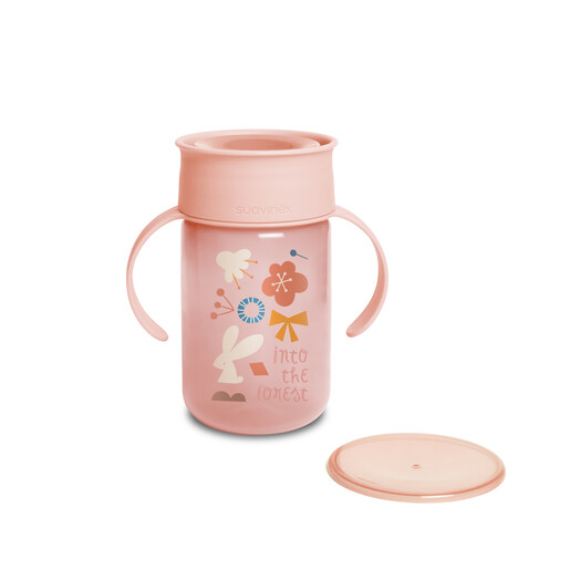Bicchiere Antigoccia Suavinex 360° - 340ml, Con Manici, Per Bambini Da 12 Mesi, Rosa Forest - Foto 5