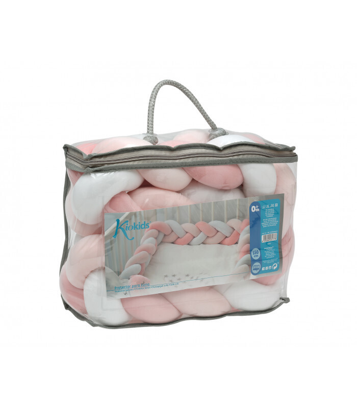 Kiokids Paracolpi per Culla Intrecciato Rosa e Bianco 1,5 Metri