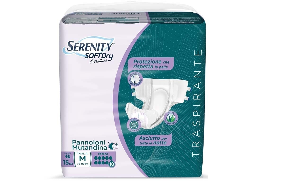 Serenity Pannolone Sensitive con Adesivi tg M Super 9 Gocce  15 Pz.