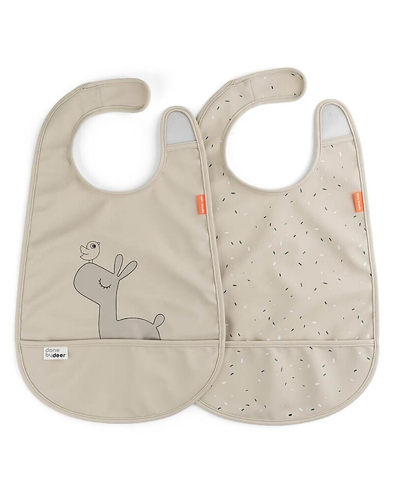 Done By Deer Set da 2 Bavaglini Impermeabili con Tasca Deer Friends Sabbia
