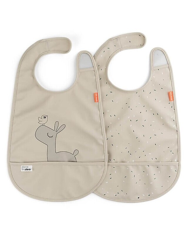 Done By Deer Set da 2 Bavaglini Impermeabili con Tasca Deer Friends Sabbia