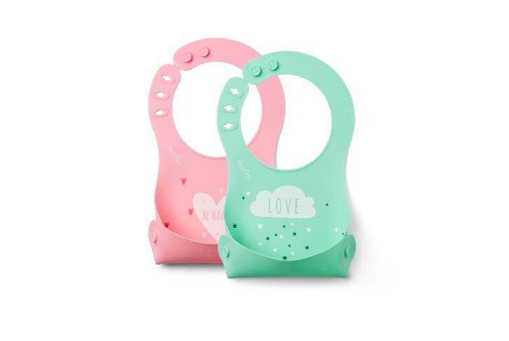 Nuvita Squashy Set 2 Bavaglini in Silicone Rosa e Verde