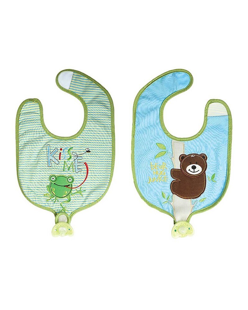 FlapJackKids
Bavaglino Reggiciuccio Reversibile Rana e Orso 100% Cotone Verde e Blu