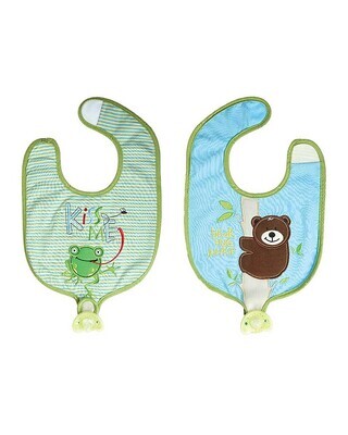 FlapJackKids
Bavaglino Reggiciuccio Reversibile Rana e Orso 100% Cotone Verde e Blu