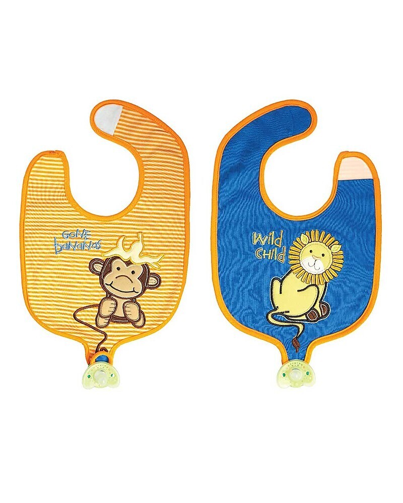 FlapJackKids
Bavaglino Reggiciuccio Reversibile Leone e Scimmietta 100% Cotone Arancio e Blu