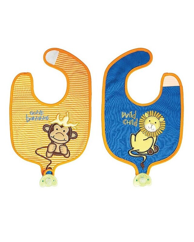 FlapJackKids
Bavaglino Reggiciuccio Reversibile Leone e Scimmietta 100% Cotone Arancio e Blu