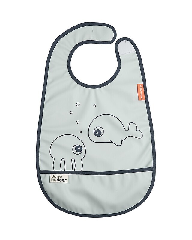 Done By Deer Bavaglino Impermeabile con Tasca Sea Friends Blu Chiusura con Velcro
