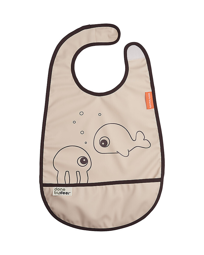 Done By Deer Bavaglino Impermeabile con Tasca Sea Friends Cipria Chiusura con Velcro