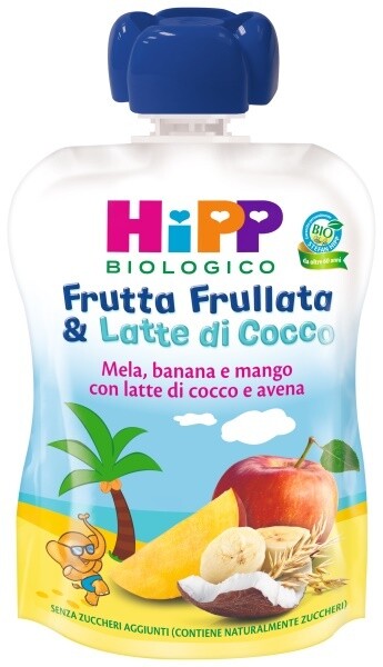 Hipp Frutta Frullata &amp; Latte di Cocco Mela Banana e Mango E Avena Confezione da 90g