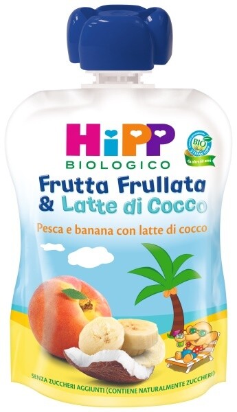 Hipp Frutta Frullata &amp; Latte di Cocco Pesca e Banana Confezione da 90g