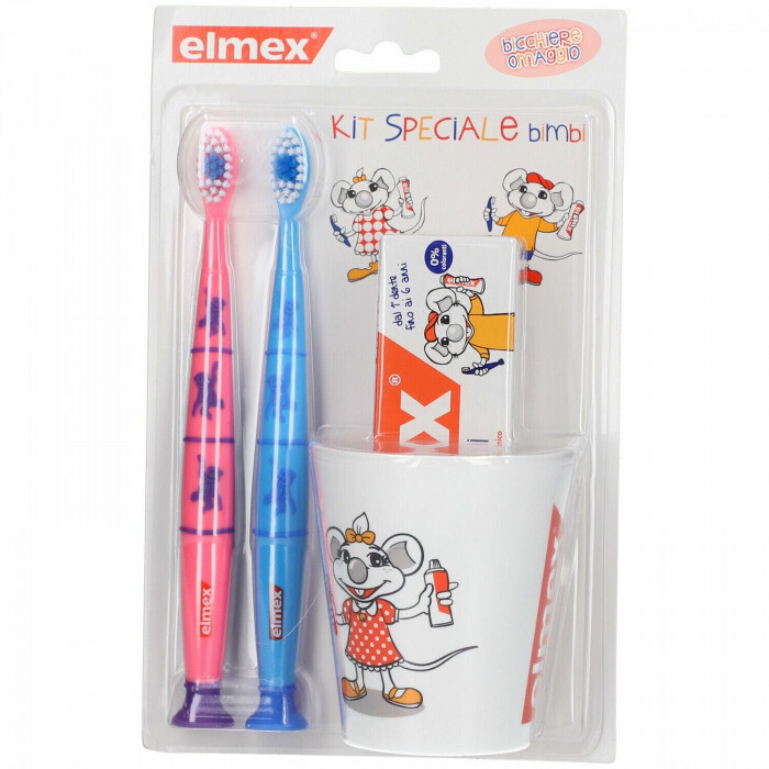 Elmex Kit Speciale Bimbi 1 Dentifricio 50ml + 2 Spazzolini 3-6 anni + 1 Tazza omaggio