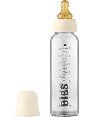 Bibs Set Completo Biberon in Vetro Avorio 225ml Riciclabile e Lavabile in Lavastoviglie Nuovo Design