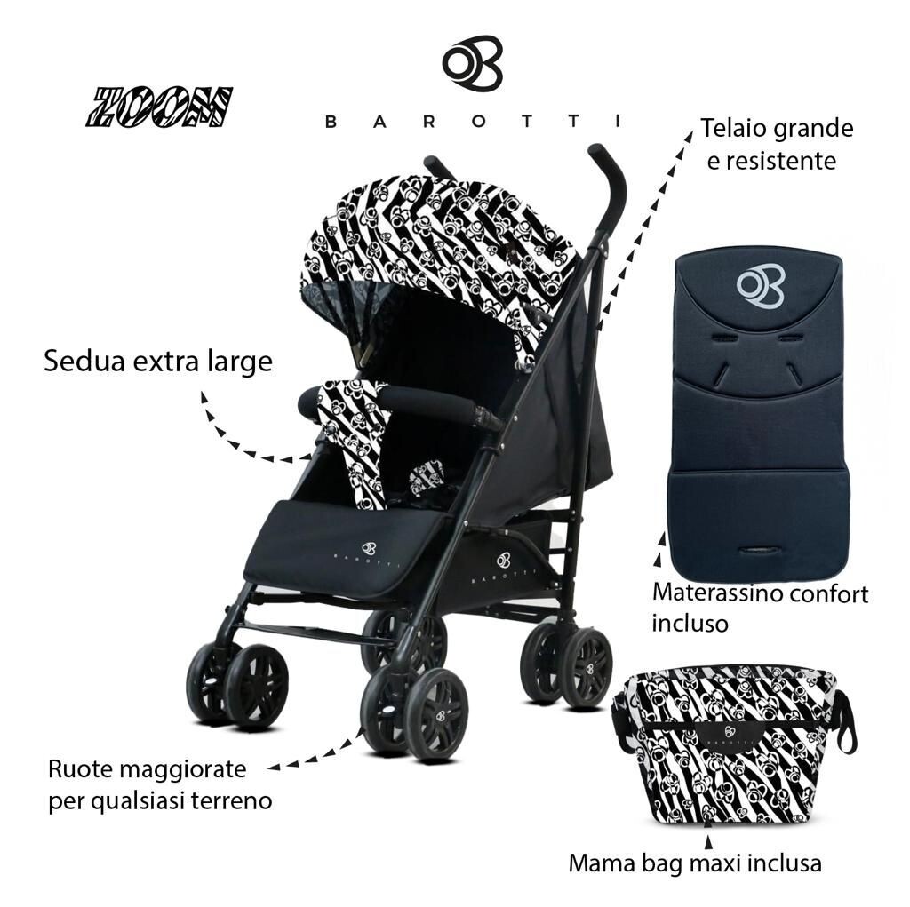 Barotti Zoom Passeggino Black White Ultraleggero da 0 a 36 mesi