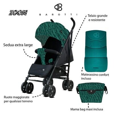 Barotti Zoom Passeggino Black Green Guatelana Ultraleggero da 0 a 36 mesi