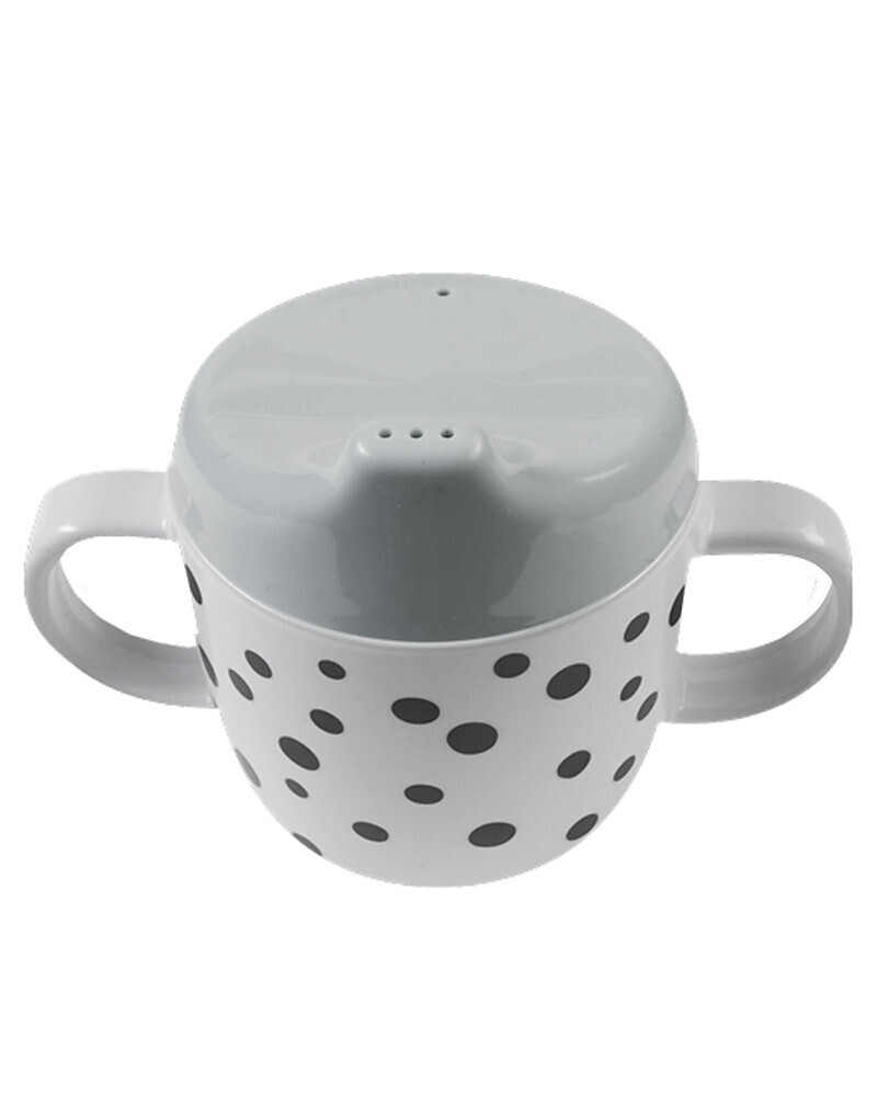 Done By Deer Tazza Spout con Beccuccio e Manici Happy Dots, Grigio/Nero - 230 ml