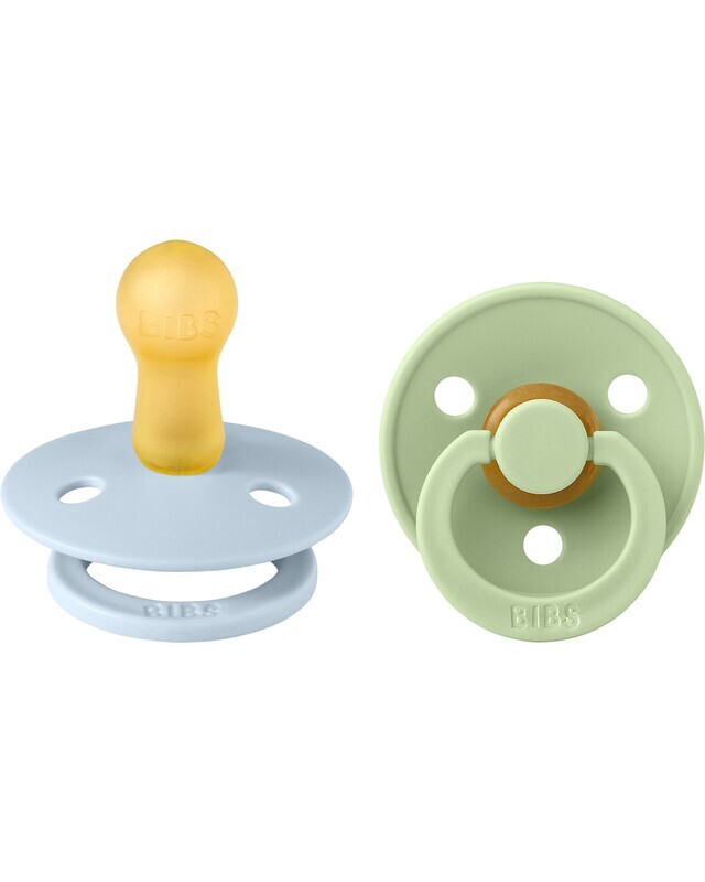 Bibs Colour Pacifier Set Succhietti Celeste Verde 0-6Mesi Tettarella Rotonda in Gomma 2pz