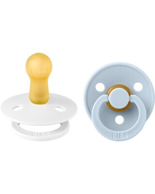 Bibs Colour Set Succhietti Bianco e Celeste 6+ Mesi Tettarella Rotonda in Gomma 2pz