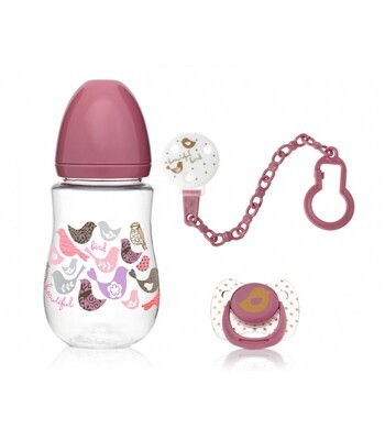 Kiokids Set Biberon con Ciuccio e Catenella Rosa