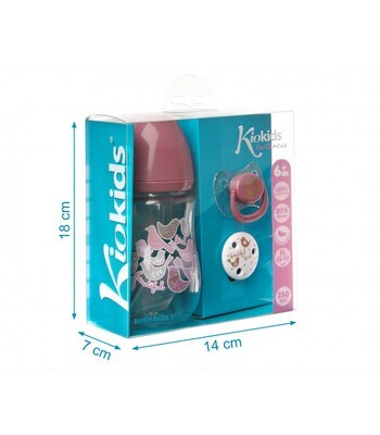 Kiokids Set Biberon con Ciuccio e Catenella Rosa